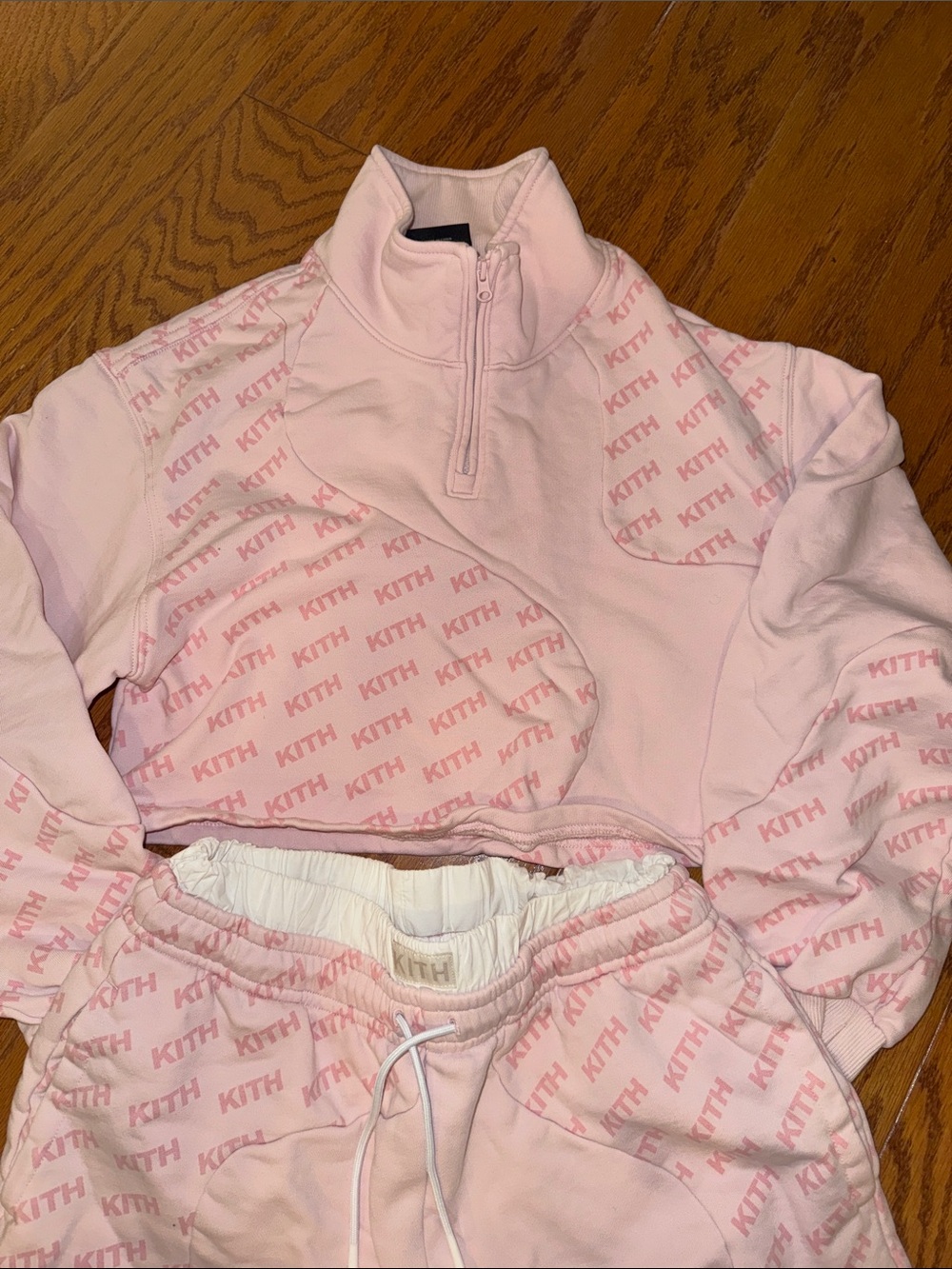Kith Light Pink Logo Cropped Quarter-Zip Top and Shorts Set - Picture 2 of 3